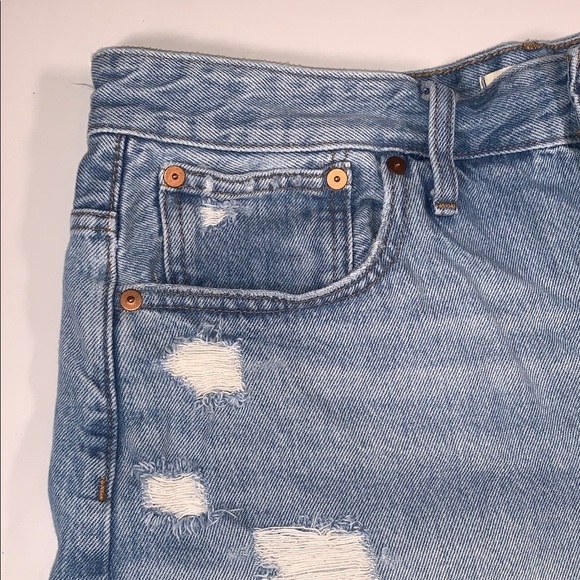 Madewell Distressed High Waist Light Blue Relaxed Denim Cut Off Booty Shorts 31 - Picture 6 of 14